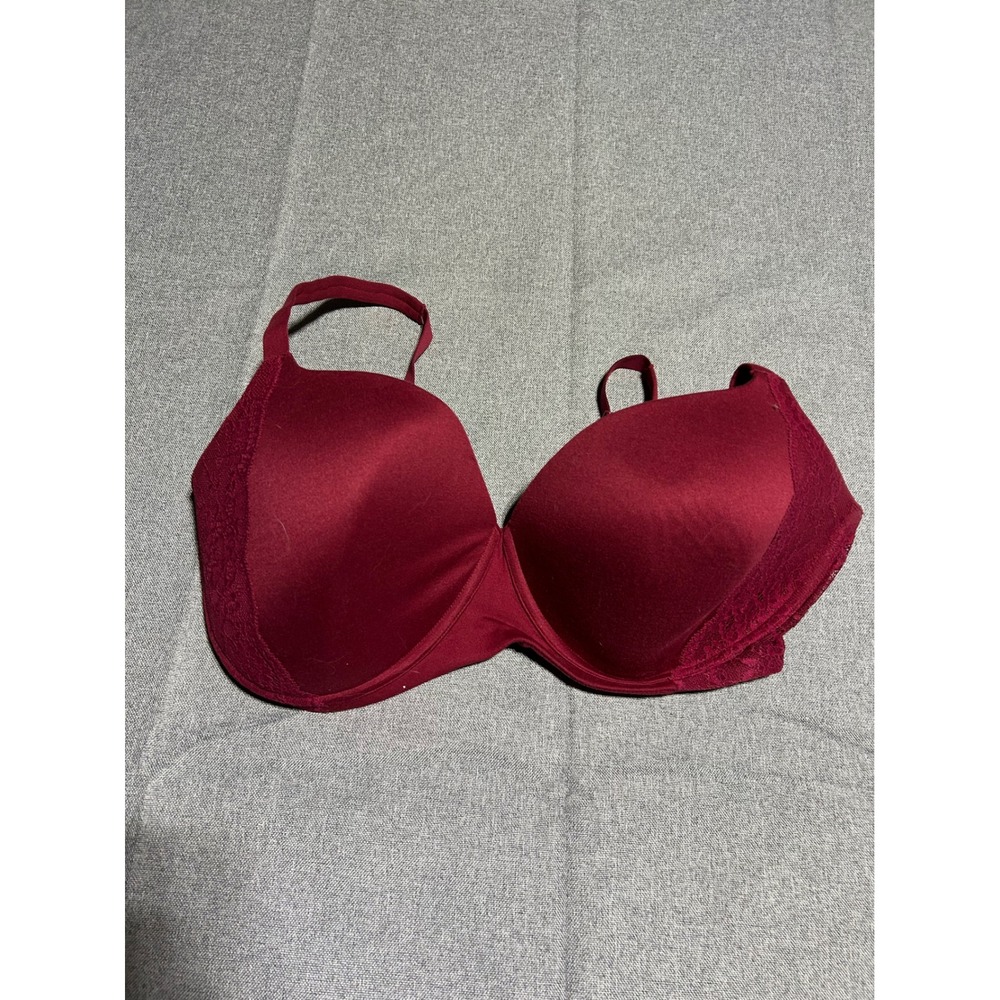 Secret‎ Treasures Bra Women 42DD Burgundy Red Lace Trim Underwire T-Shirt Bra